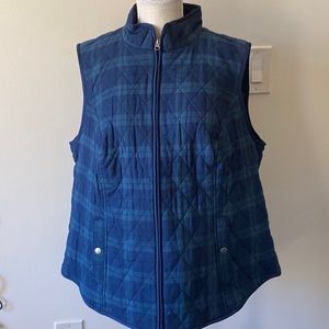 NWT Croft & Barrow Quilted Vest   Zip Closure   Polyester  Navy/Green Plaid   1X